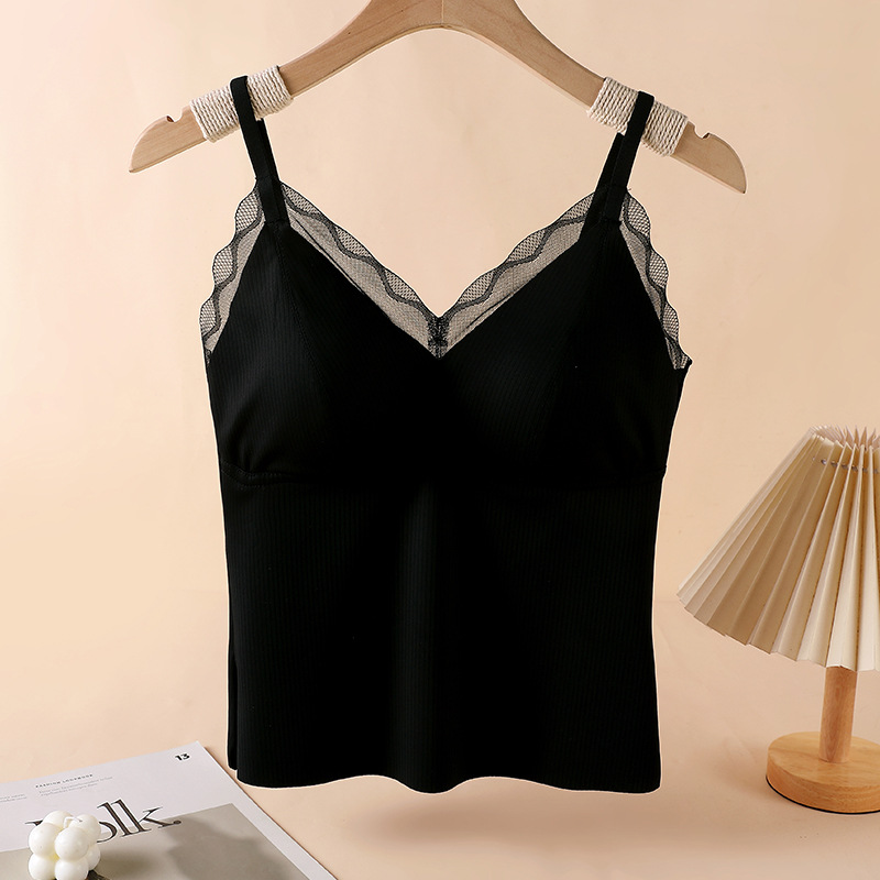 Cordón de belleza de espalda pequeña chaleco de mujer ropa interior delgada taza fija larga ropa interior base de la camisa de verano