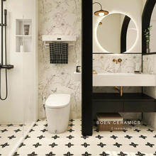 柏恩 法式复古卫生间瓷砖奶油色正版燕子花砖厕所墙砖浴室地砖