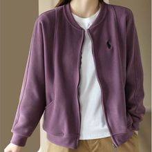 圆领开衫卫衣女秋季新款韩版宽松大码百搭简约纯色刺绣棒球服外套