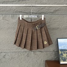 赵露思同款2025秋冬新款学院风格纹刺绣半身百褶裙女TTWH254902P