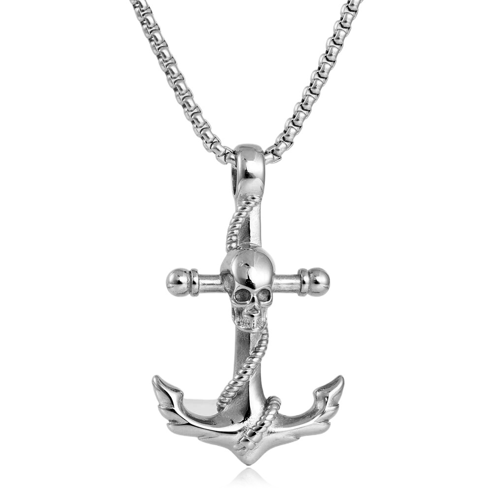 Titanium Steel Retro Plating Anchor Skull Necklace display picture 1