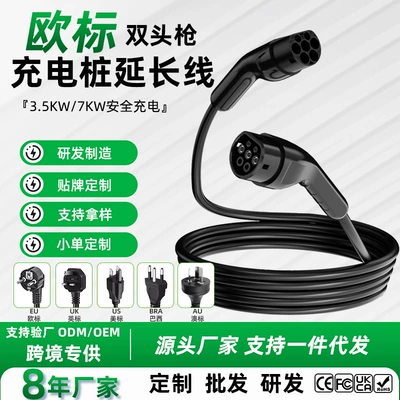 European standard dual-head charger for new energy electric vehicles, portable home and vehicle-mounted charging station with extension cable, 11KW