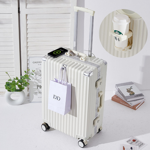 Multifunctional Travel Luggage Suitcase with Telescopic Handle, 4-Wheel Spinner, Combination Lock, Leather Box, Aluminum Frame, 20-inch, Carry-on Suitcase for Men, Women, and Students