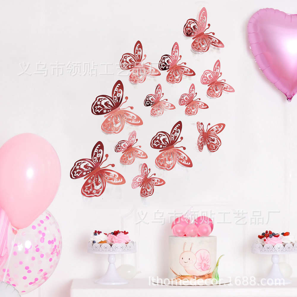 LTHD024 papel hueco mariposa tridimensional mariposa aniversario decoración decorativa decoración de fiesta de cumpleaños