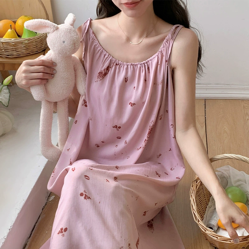 Летняя хлопчатобумажная ночная рубашка женская сетка красная юбка с шнуровкой