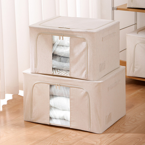 Anqin Tianshan cotton and linen storage box fabric folding bedroom finishing quilt visual window large capacity clothing storage box