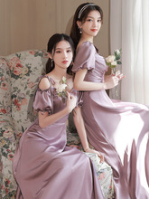 缎面伴娘服女2024新款春季平时可穿高级小众婚礼姐妹团主持礼服裙