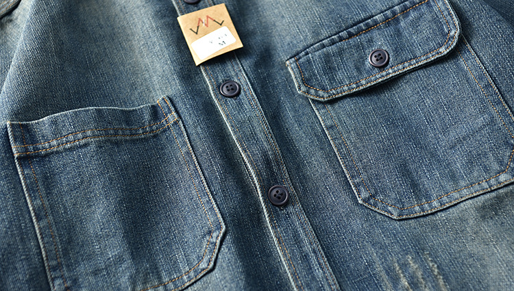 Vintage Washed Denim Overshirt For Men Loose Workwear Jacket_voghion.com