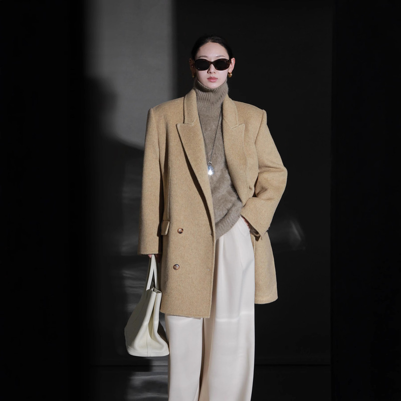 Retro Korean Style Loose Alpaca Wool Suit Jacket for Women 90 Wool Outwear High-End Elegant Top Autumn and Winter