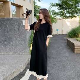 微胖mm夏季高级感遮肚显瘦巨好看连衣裙子女设计感宽松短袖长裙