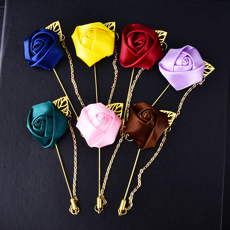 Broche de marié en chaîne de roses, style chinois, couleur unie, multicolore, badge d'hôte pour événement, décoration de mariage_voghion.com