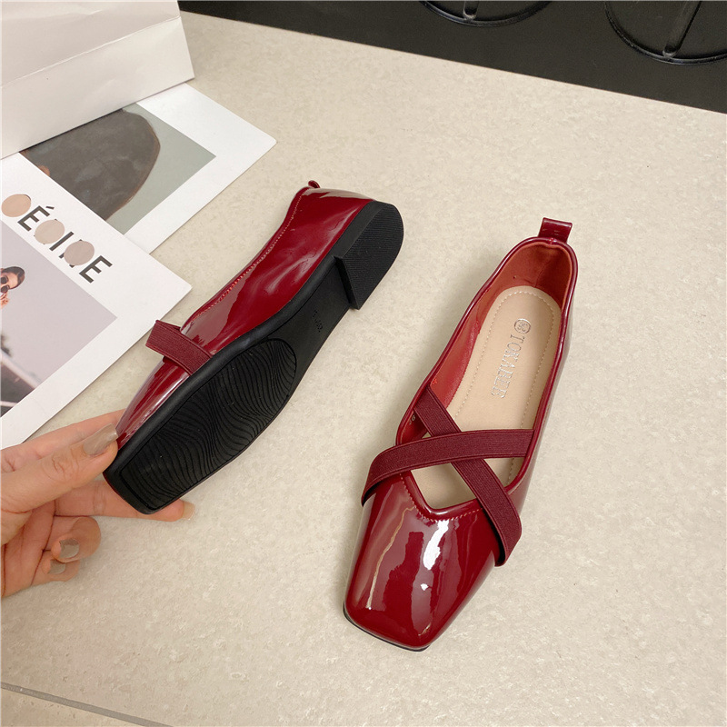 Shallow Mary Jane W, Spring And Summer New French Style Gentle Cross Strap Patent Leather Soft Sole Flat Shoes For_vogvips.com