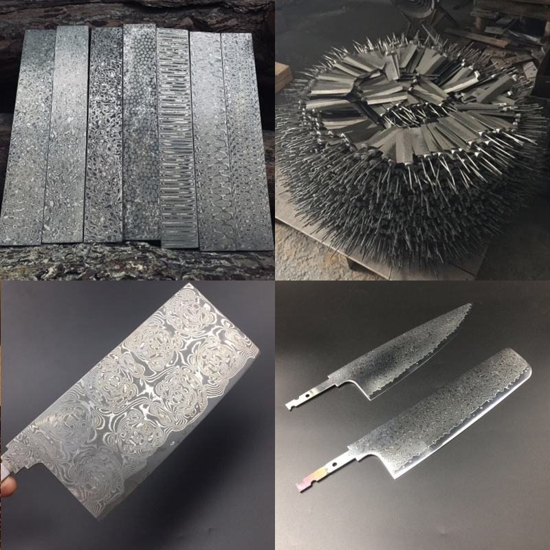 生产定制大马士革钢菜刀厨师切肉切片鱼生刀胚DIY手工锻打千层钢