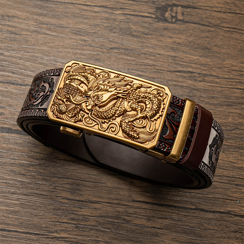 Nuovo modello di erba Tang Domineering intagliato da uomo automatico cintura con fibbia in rame con cintura personalizzata in rilievo a sei artigli di drago di vendita calda_voghion.com