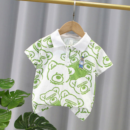 T070-Piece printed embroidered bear POLO shirt, versatile outer wear, summer style, loose collar, trendy ins
