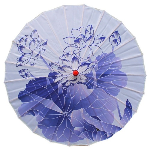 Blue and White Porcelain Decorated Ceiling Ancient Style Processional Umbrella Prop Wedding Decoration Fashion Show Chinese Style Printed Oil Paper Umbrella Wholesale