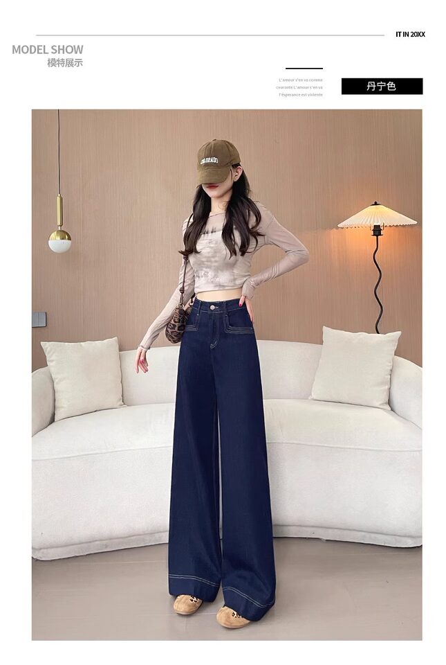 Quần jean nữ cạp cao ống đứng dáng rộng màu xanh denim, dày dặn — Denim Blue - Quần dài & Quần, Denim Blue - Quần jean crop top, Quần Croptop Đen, Quần Dài Màu Xanh Denim chi tiết 19