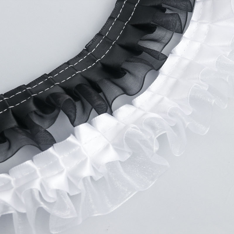 2.5cm Single-Sided Polyester Chiffon Crinkle Lace Trim for DIY Crafts, Doll Accessories, Hats, and Chanel-Style Embellishments