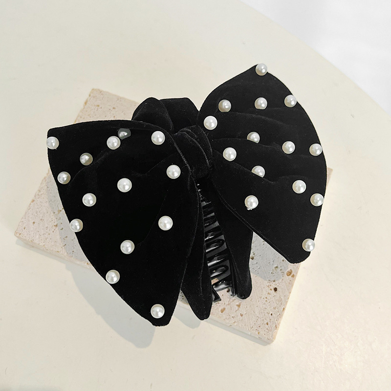 Solid Color Pattern Women'S Gender Retro Solid Color Imitation Pearl Cloth Bowknot Hair Claws 1 Piece