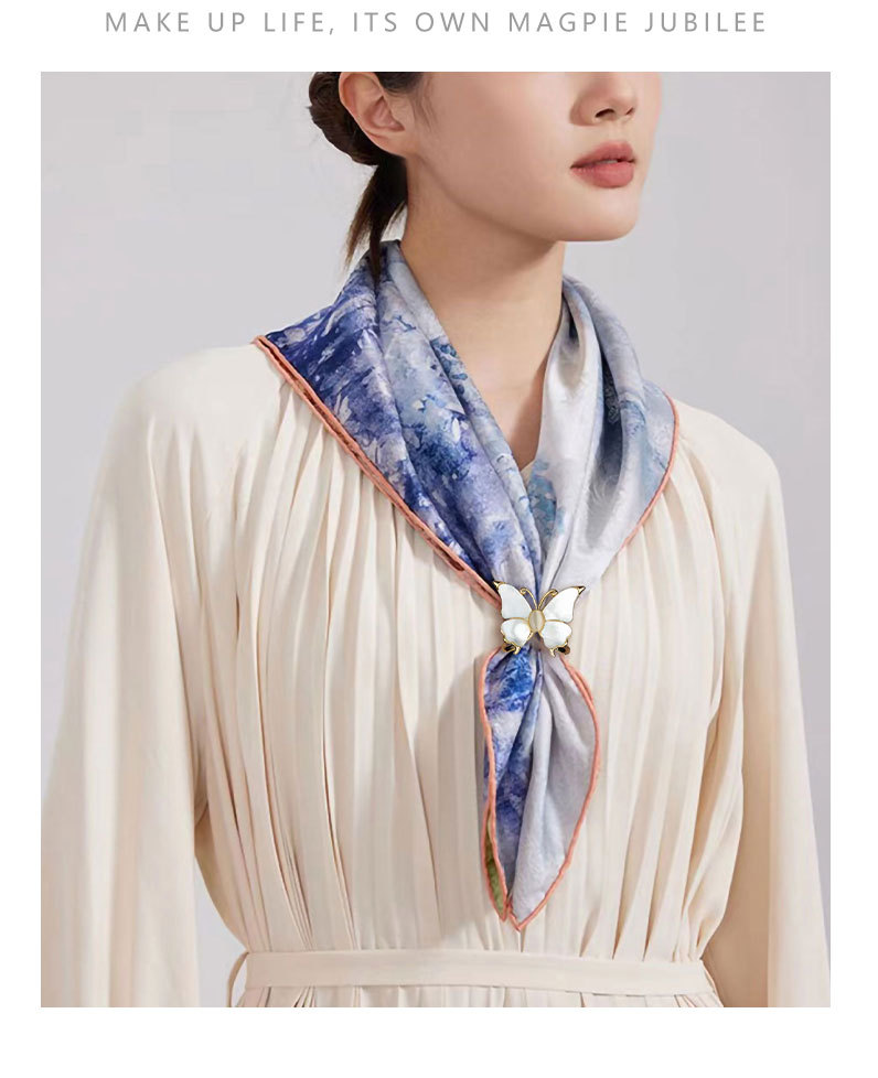 破茧成蝶时尚蝴蝶丝巾扣小众高级感贝壳猫眼石昆虫方巾
