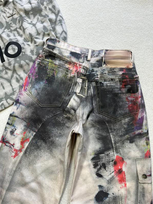 Streetwear Distressed Denim Pants – Oversized High-Waisted Wide-Leg Jeans With 3D Print Graffiti & Splatter Paint Design_ecoleips.com