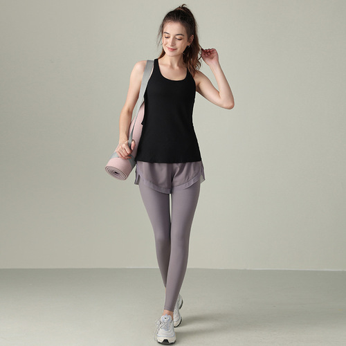 Lulu Spring and Autumn Two-Piece Bodysuit Lulu Yoga Top Running Fitness Yoga Tank Top with Bra Cup