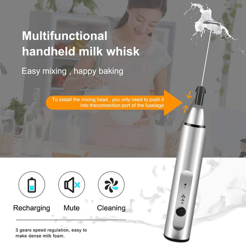 USB electric egg beater milk frother 3-speed household handheld mixer rechargeable lithium battery milk frother