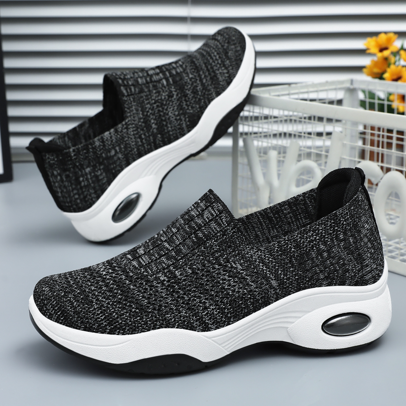 Zapatos de mujer 2026, nueva colección de primavera, calzado deportivo de punto para mujer, zapatos casuales de tela con suela gruesa, zapatos de plataforma sin cordones.