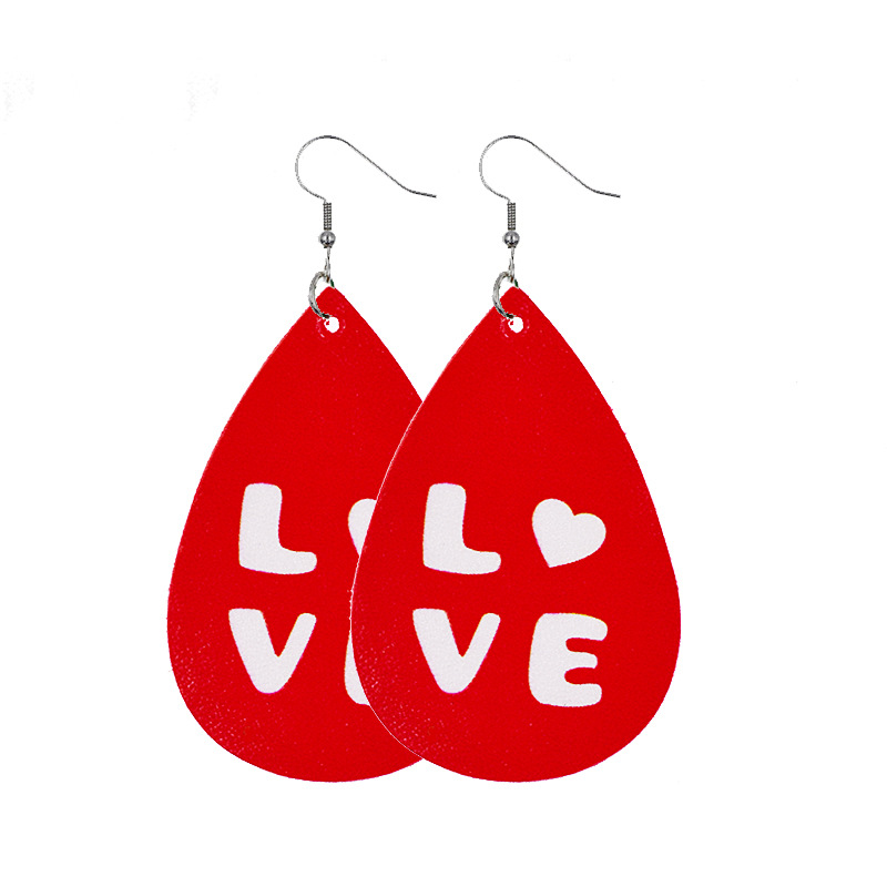 1 Pair Lady Streetwear Letter Heart Shape Pu Leather Drop Earrings display picture 7