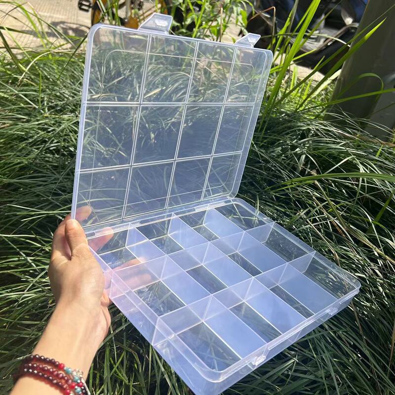 Large 12-compartment Storage Box with Card Slot Fixed-compartment Large-capacity Glazed Rice Beads DIY Accessories Jewelry Transparent Whole