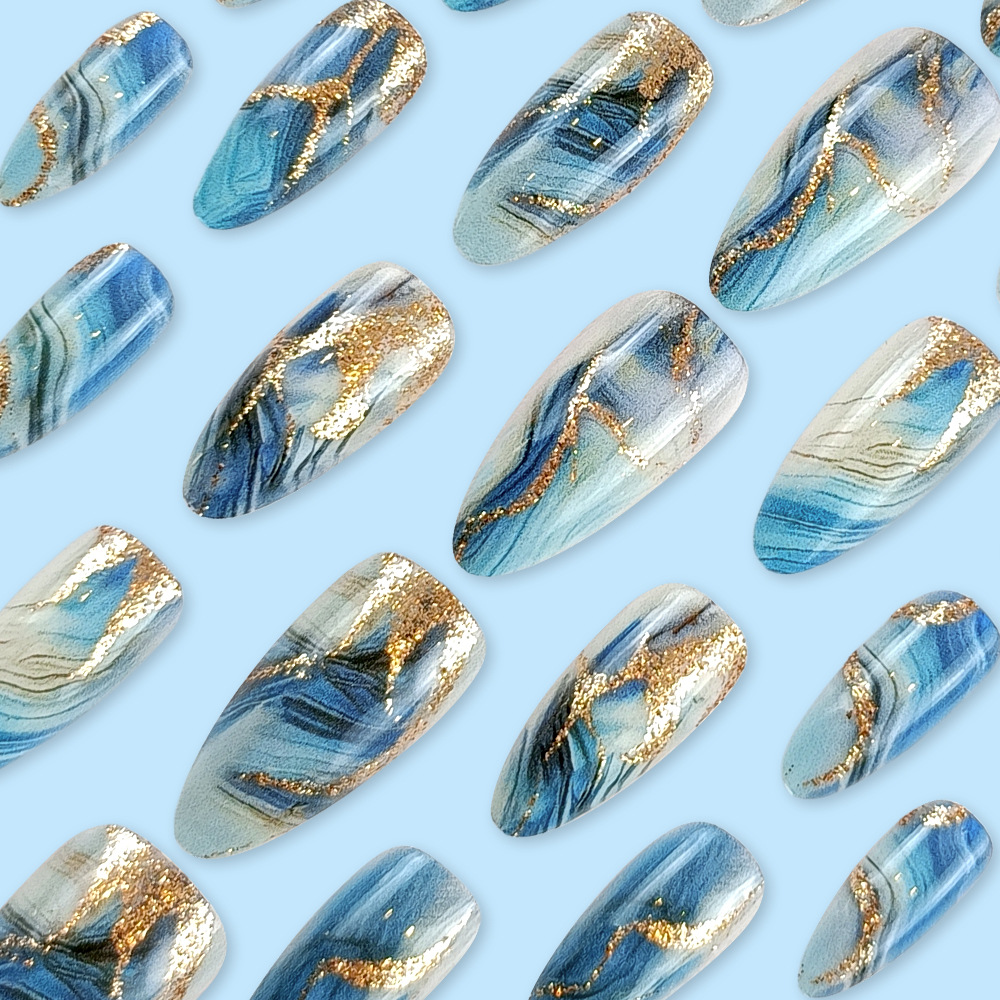 Uñas Postizas Tipo Gota de Agua con Arena Movediza Ultrafino Con Purpurina para Manicura