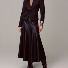 UC&ZA跨境速卖通欧美女装黑色高腰气质百搭仿皮迷笛半身裙2166146