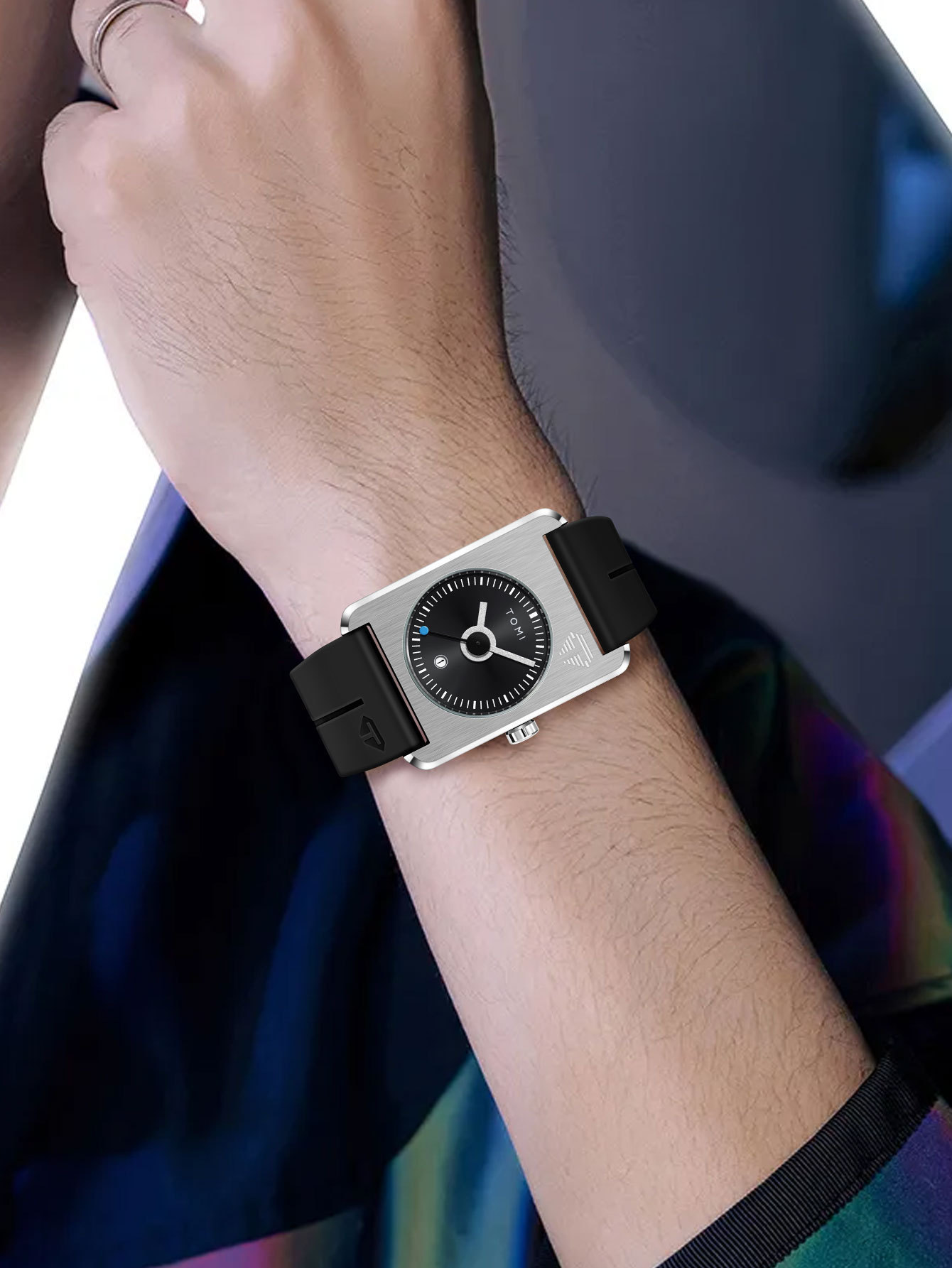 Square Quartz Watch For Men Korean Style Rubber Strap Fashionable_voghion.com