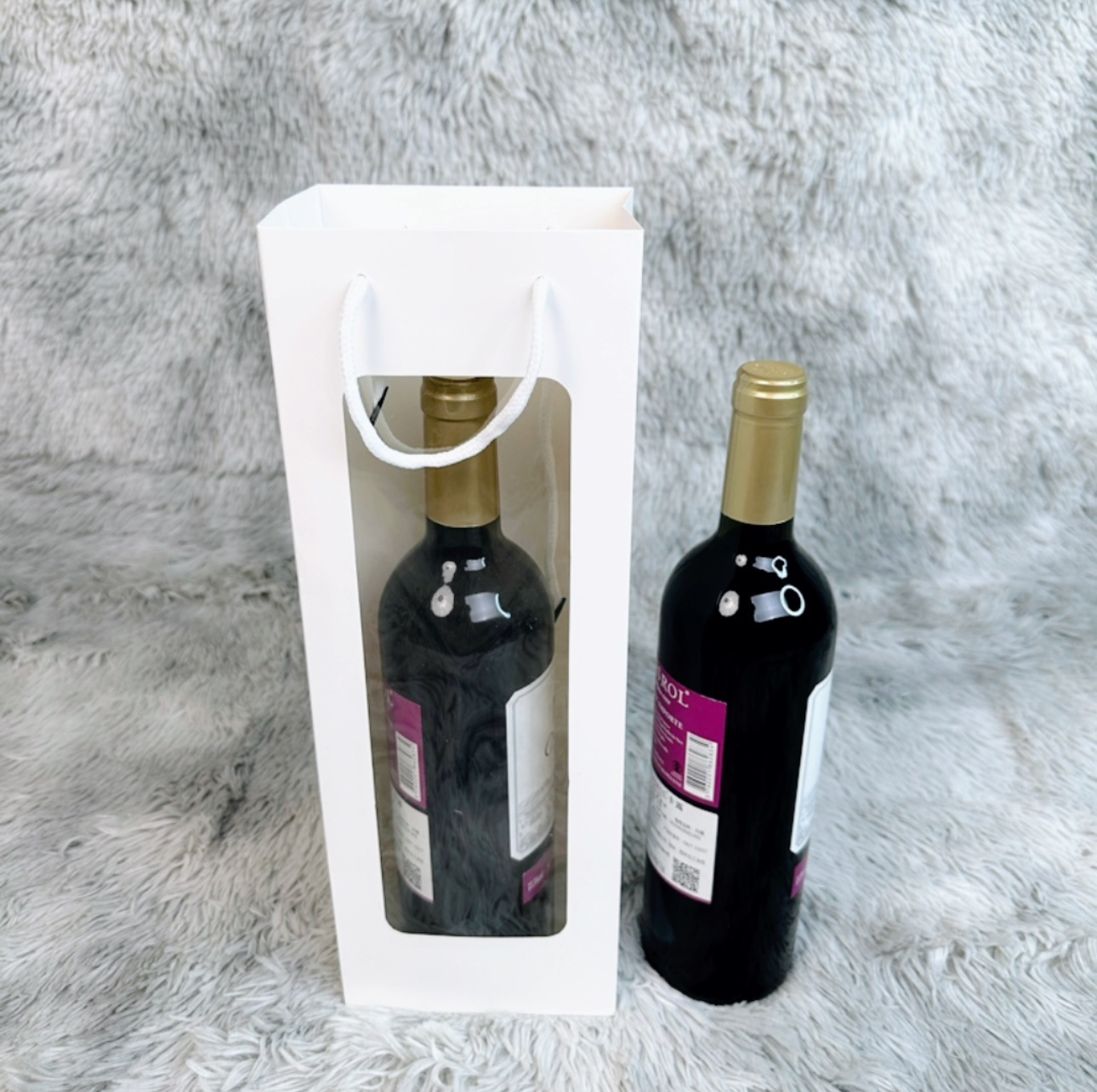 Bolsa de vino con ventana transparente – bolsa de papel kraft con asa para regalo, flores o vino