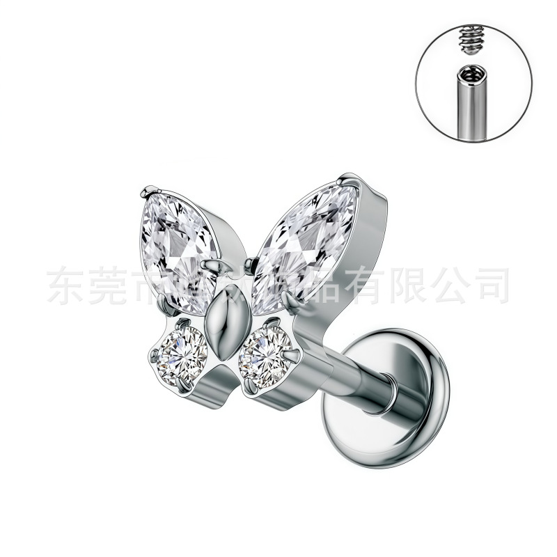 嘟嘟夫妇医用钛合金耳钉养耳洞.粗内螺旋免摘蝴蝶耳蜗耳骨钉女|undefined