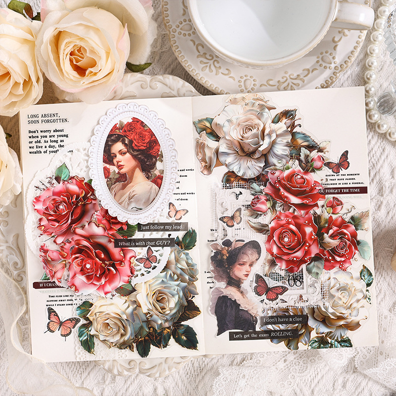 Flores en florecimiento transparentes pegatinas PET impermeables bolsas diy diario pegatinas decorativas pegatinas florales retro