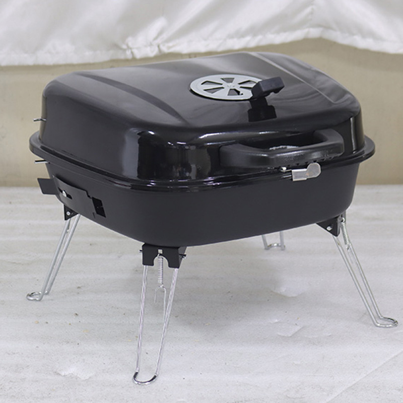 Parrilla plegable portátil, pequeña parrilla de hamburguesas doméstica con red de aislamiento, estufa de carbón integrada