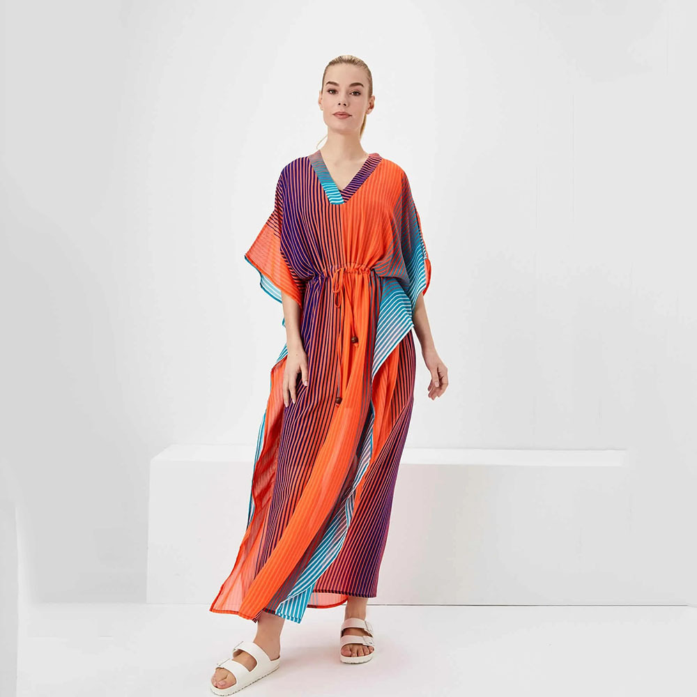 Transfronteriza Amazon nuevo rayas impreso playa blusa cordón vestido bikini protección solar camisa traje de baño Z107