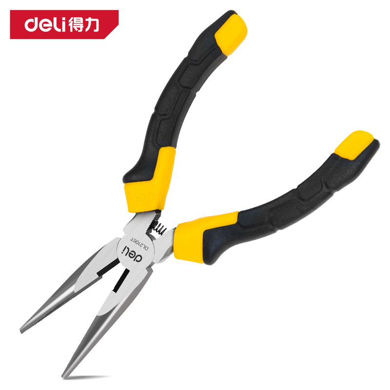 得力DL2106T德式尖嘴钳6寸带弹簧嘴钳斜嘴钳顶切
