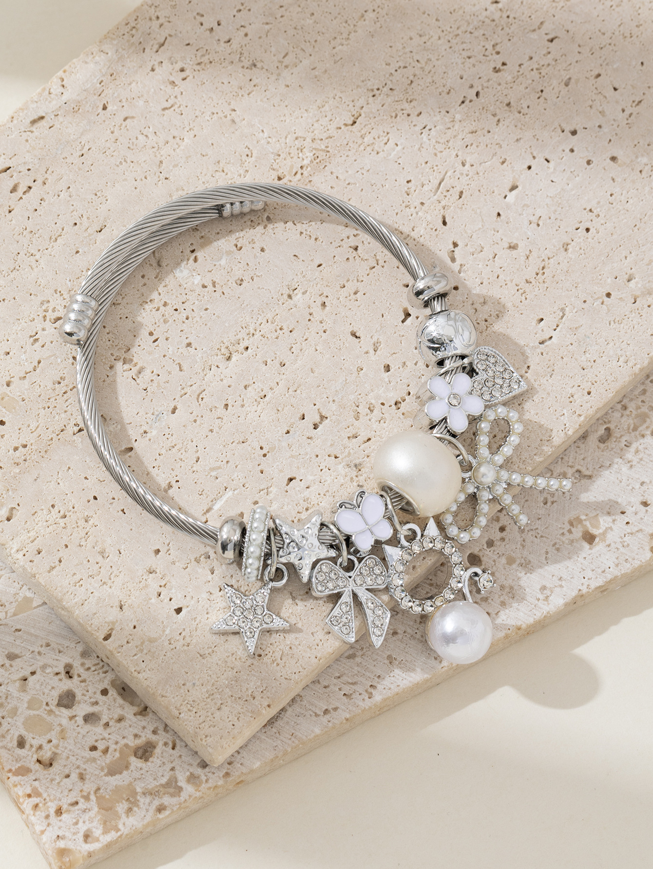 Pulsera Pan estilo explosivo transfronterizo brazalete con cuentas de bricolaje lazo de gato de perlas amor estrella de cinco puntas joyería de moda image 7