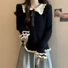 大码女装秋冬新款设计娃娃领边针织衫2025显瘦甜美打底毛衣潮