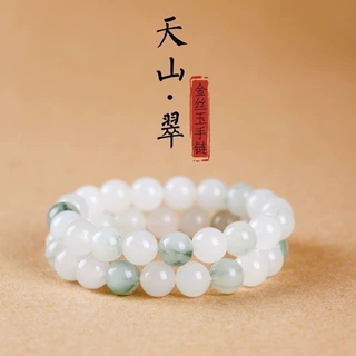 厂家批发天山翠手链女男新疆金丝玉翡翠色玉石白玉飘翠珠子手串
