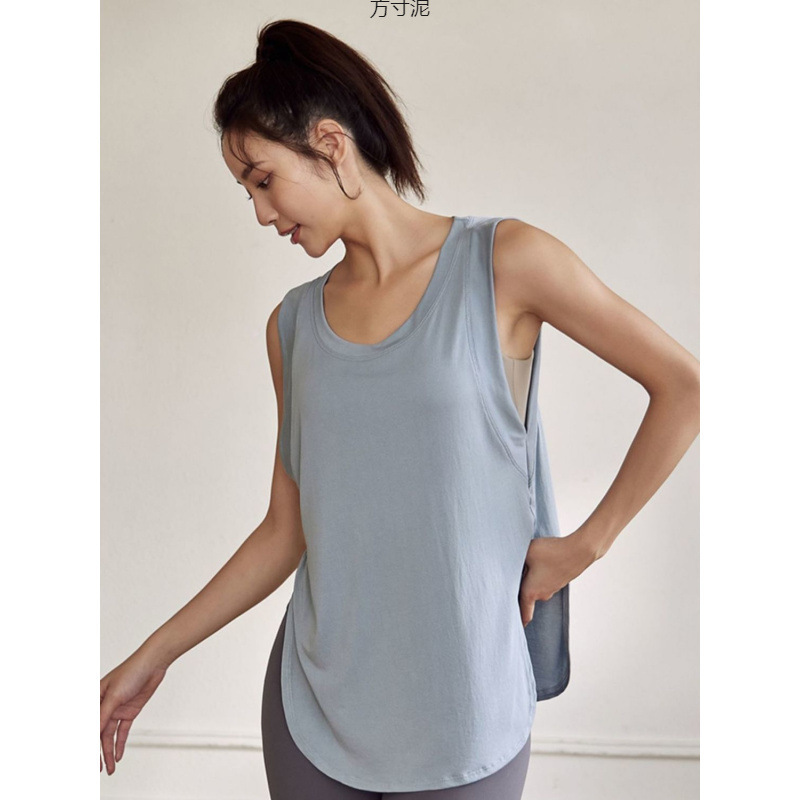 ベスト女性のルーズヒップカバーヨガ dcw スポーツトップ tシャツ夏薄いトレーニングフィットネスノースリーブブラウス卸売|undefined