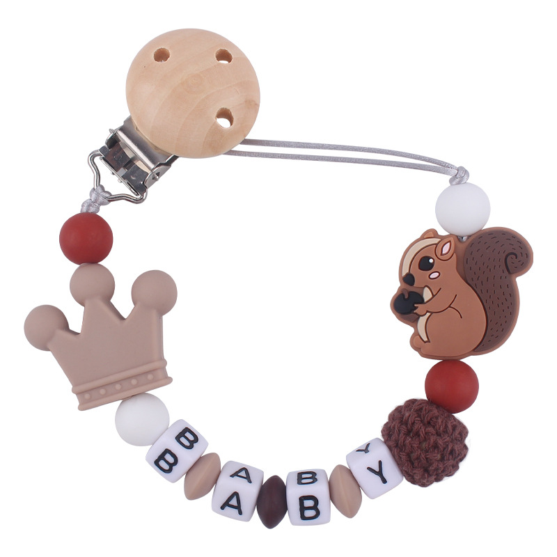Nuevo bebé de dibujos animados animal ardilla pequeña mordedor creativo bebé DIY mordedura molar Cadena de pezón cadena anti-caída