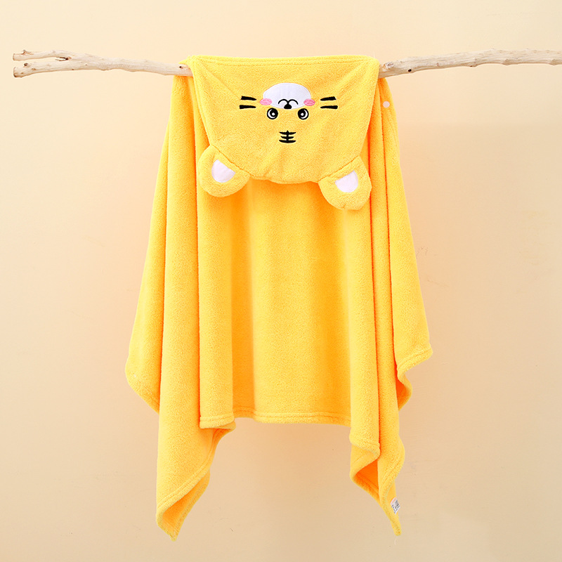 Toalla de baño de terciopelo coral con capucha, poncho absorbente, albornoz con capucha bordado para bebé, manta infantil de dibujos animados. image 16