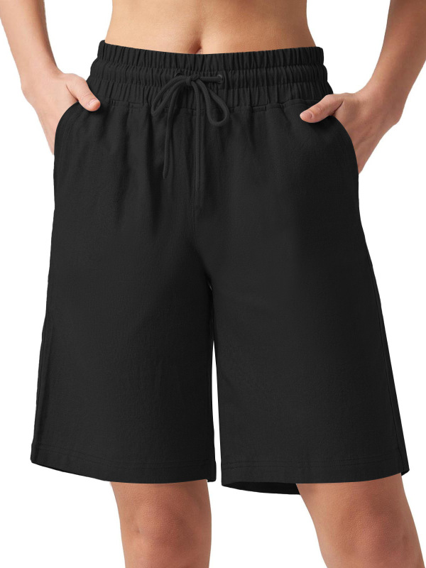 2026 Women's Amazon Summer Shorts Casual Bermuda Wide-Leg High-Waisted Drawstring Washed Knee-Length Shorts with Pockets 2026 Women's Amazon Summer Shorts Casual Bermuda Wide-Leg High-Waisted Drawstring Washed Knee-Length Shorts with Pockets