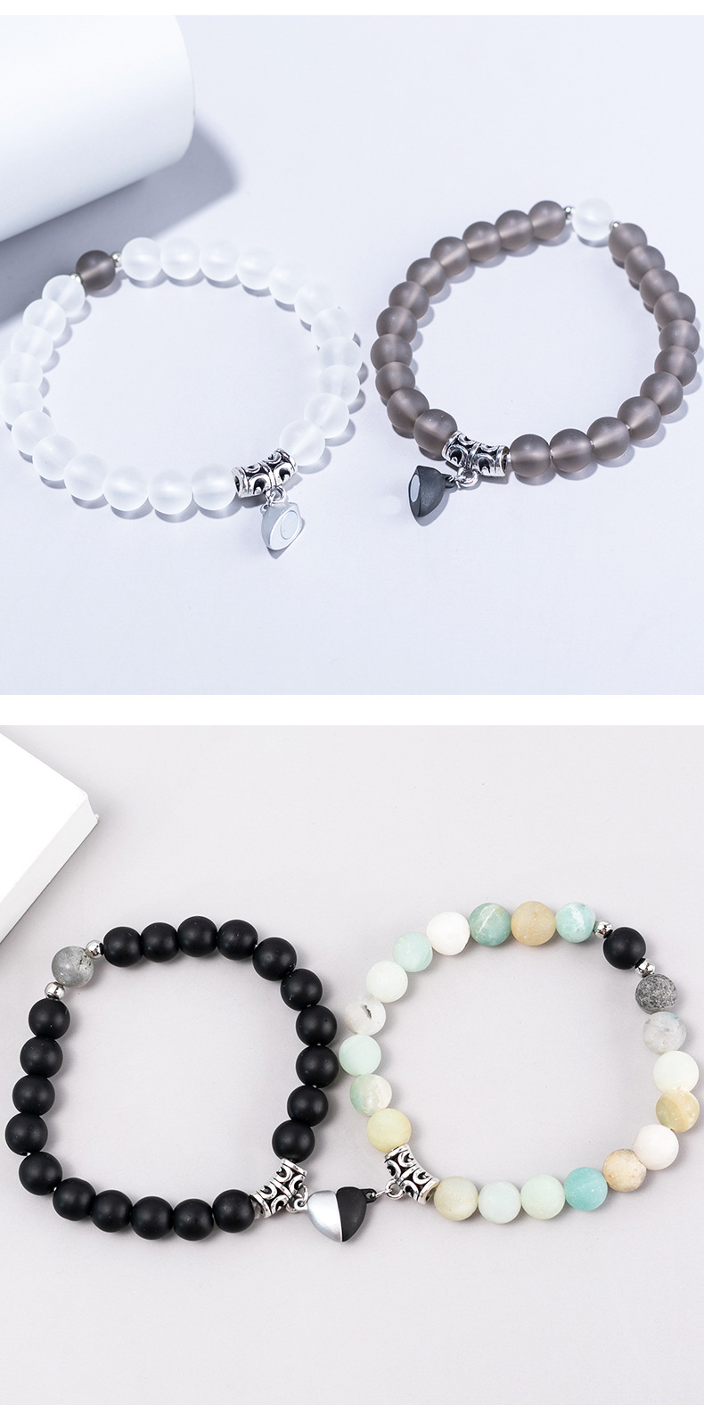 Fashion Heart Shape Agate Beaded Bracelets 1 Set