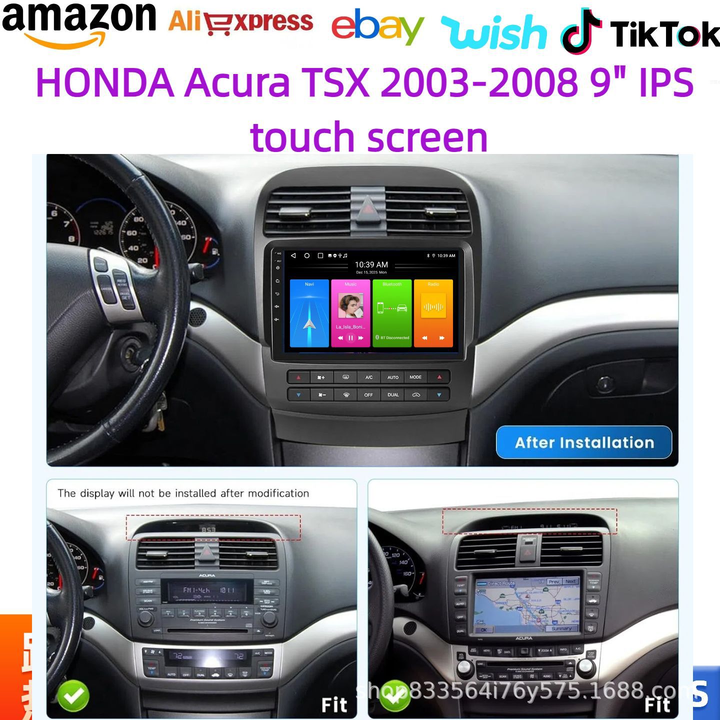 Compatible with 03-08 Honda Spirior and Acura TSX, in-car Android large-screen navigation GPS Bluetooth radio 9inch