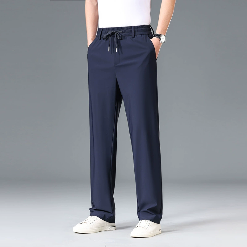 Мужские эластичные повседневные брюки для поездок на работу, лето 2025, тонкая эластичная талия, прямые брюки, быстросохнущие, дышащие, стильные