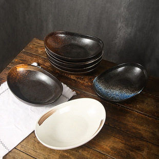 Cross-border Japanese-style ceramic ingot Bowl creative tableware special-shaped soup plate irregular bowl oval salad bowl wholesale